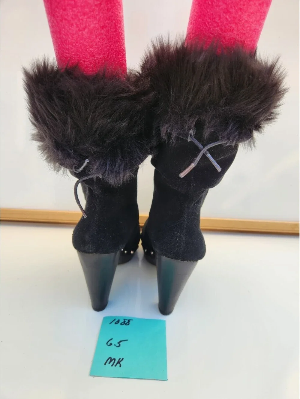 Michael Kors Women’s Black Suede Faux Fur Lined Mid-Calf Studded Bootie US 6.5